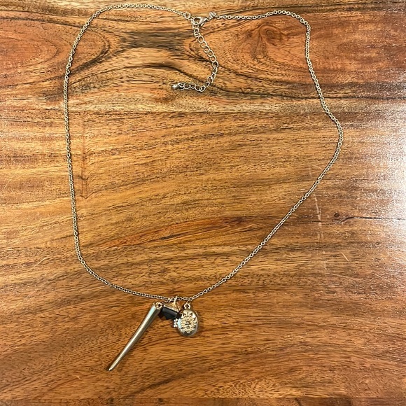 J Crew gold colored multi charm necklace with locket, obelisk and horn - Picture 1 of 4